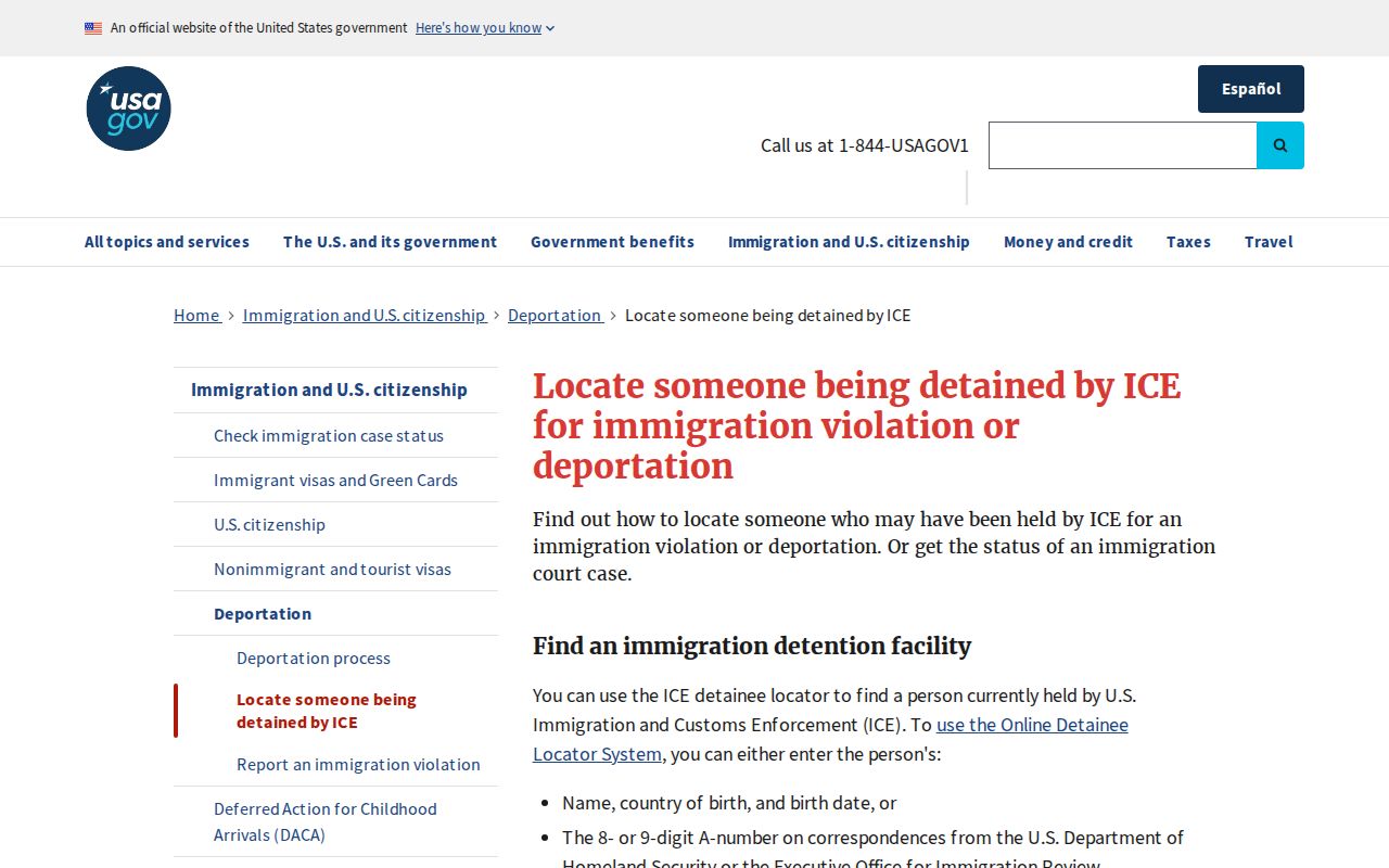 USAGov ICE detainee lookup source capture