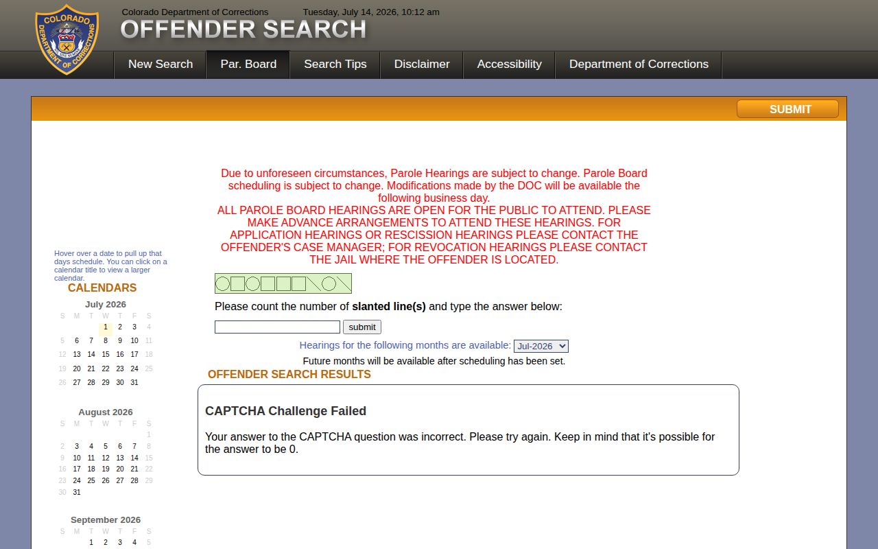 CDOC parole hearing search capture